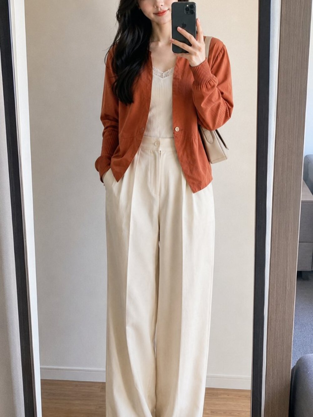MOVEUP Rust Orange Cropped Linen Blend Jacket Cardigan M